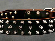 Leather Spiked Dog Collar - 3 Rows Leather Spiked Dog Collar
