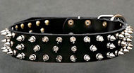 Black Spiked Leather Dog Collar for all breeds