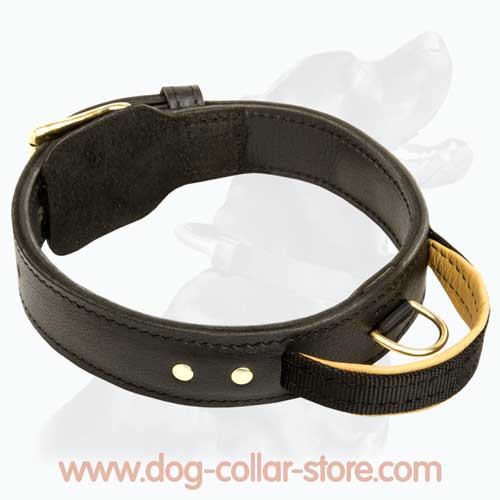 Durable Two Ply Leather Dog Collar With Handle Durable Two Ply Leather Dog Collar With Handle
