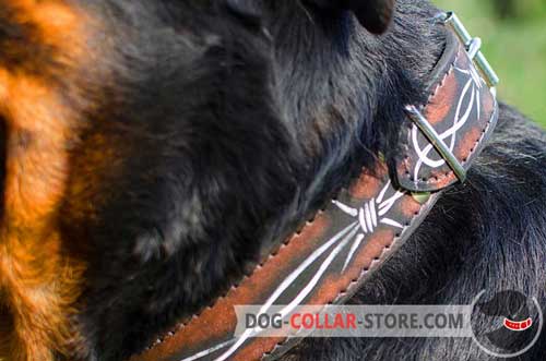 Water Resistant Barbed Wire Hand Painting on Leather Dog Collar
