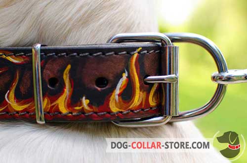 Firm Nickel Plated Buckle On Leather Dog Collar