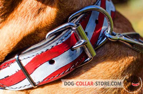 Nickel Buckle On Handcrafted Leather Dog Collar