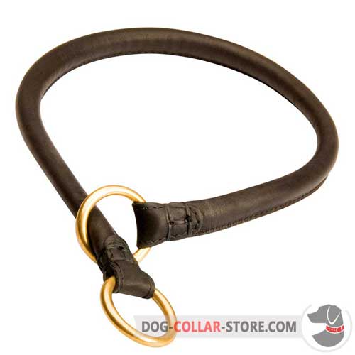 Training Rolled Leather Dog Choke Collar with Rings