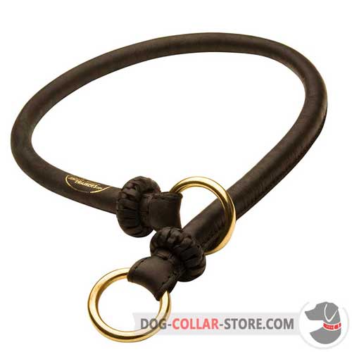 Training Round Leather Dog Choke Collar with Rings