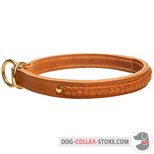 Two Ply Leather Dog Choke Collar with Hand Made Braiding
