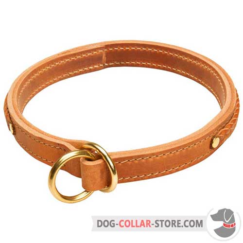 Training Leather Dog Choke Collar with Brass Rings 