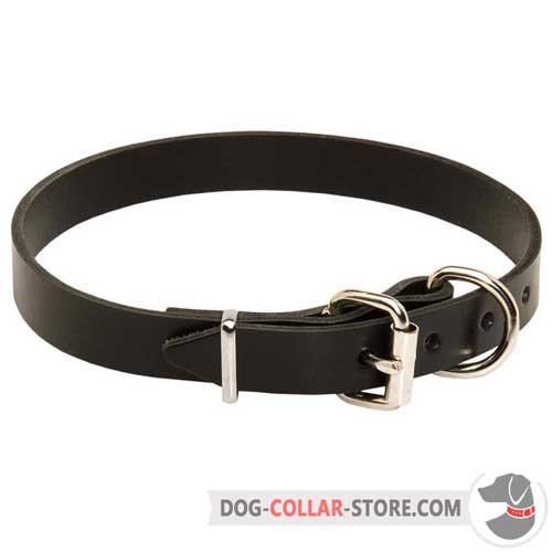 Adjustable Leather Dog Collar with Reliable Nickel Plated Buckle