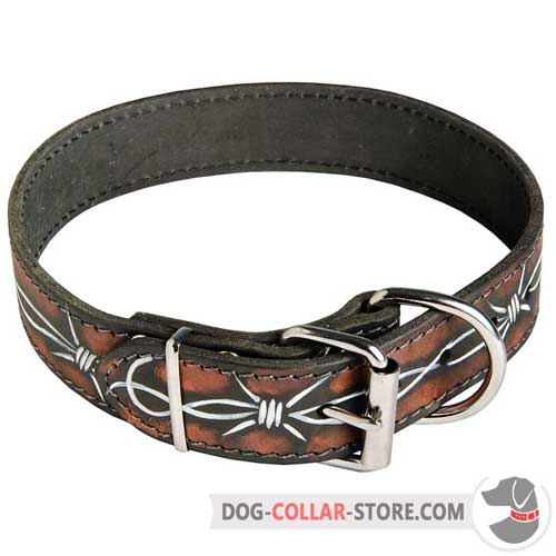 Hand Painted Leather Dog Collar With Rust Proof Nickel Plated Buckle