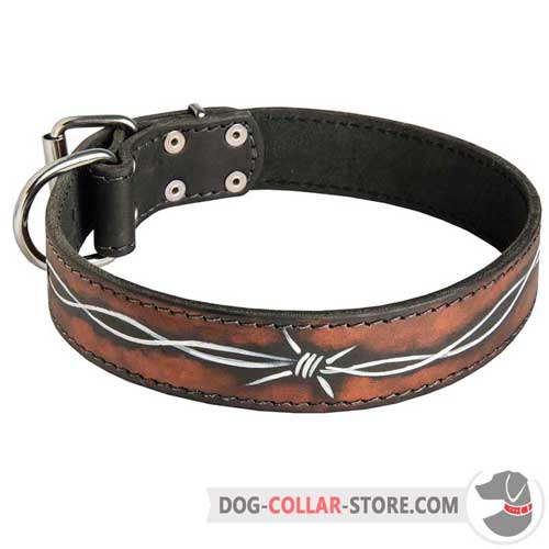 Designer Leather Dog Collar Hand Painted with Barbed Wire