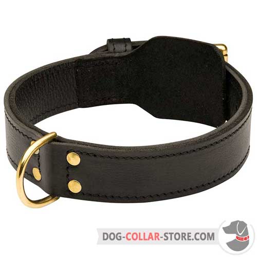 Strong Training Leather Dog Collar with Fur Protection Plate