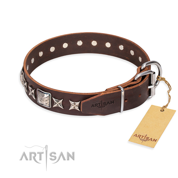 Walking leather collar with decorations for your canine