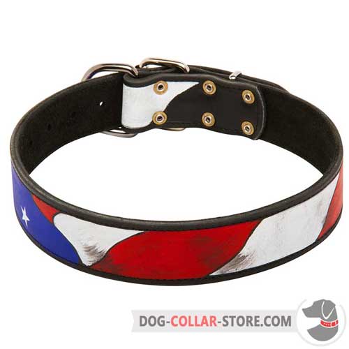 Leather Dog Collar with Hand Made American Flag Painting