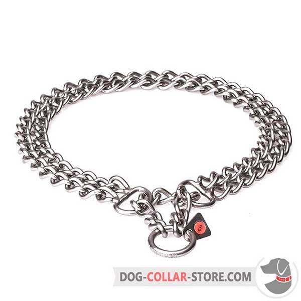 Dog Collar of brushed strainless steel, black
