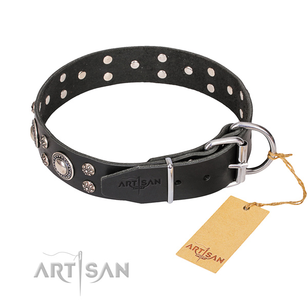 Full grain natural leather dog collar with smoothly polished leather surface