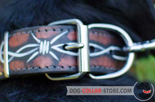 Nickel Plated Fittings on Hand Painted Leather Dog Collar