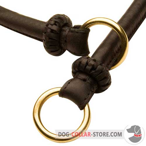 O-rings on Round Stitched Leather Dog Choke Collar
