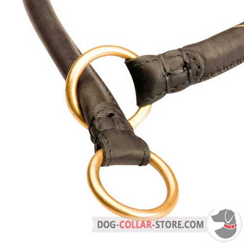O-rings on Stitched Leather Dog Choke Collar for Walking