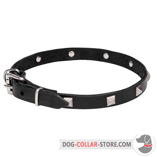 Dog Collar of genuine leather with pyramids