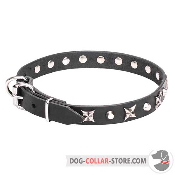 Leather Collar with decorative stars and cones