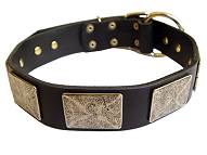 Handcrafted Leather Dog Collar With Vintage Massive Plates Handcrafted Leather Dog Collar With Vintage Massive Plates