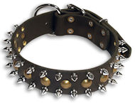 Leather dog collar with studs - handmade spiked-studded collar