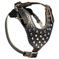 Leather spiked dog harness for all breeds-custom deluxe harness