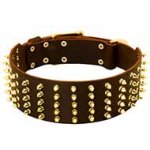 Extra Wide Leather Dog Collar with 5 Rows of Spikes