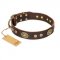 "One-of-a-Kind" FDT Artisan Handmade Decorated Brown Leather dog Collar