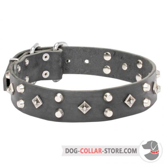 'Pyramid of Cheops' Leather Dog Collar Richly Decorated