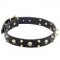'Heavy Metal' Genuine Leather Dog Collar with Skulls and Spikes