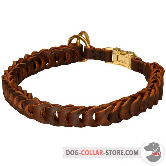 Hand Braided Leather Dog Choke Collar with Quick Release Buckle