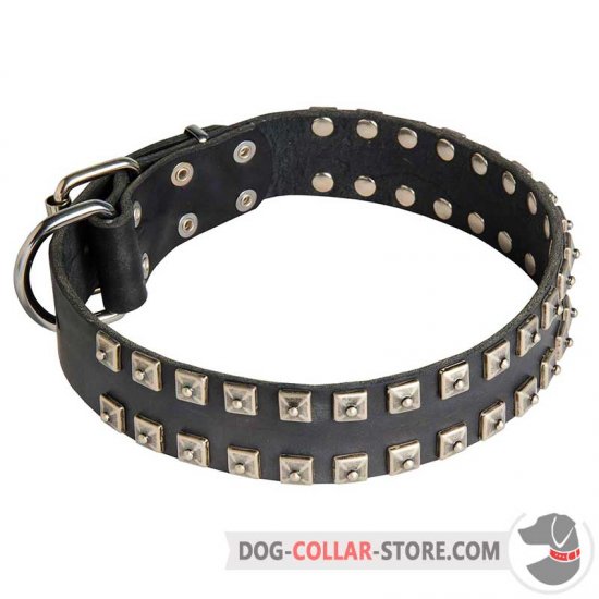 Adjustable Strong Leather Dog Collar with Nickel Studs