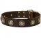 Stylish Leather Dog Collar with Silver Conchos