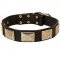 Handcrafted Leather Dog Collar With Vintage Massive Plates