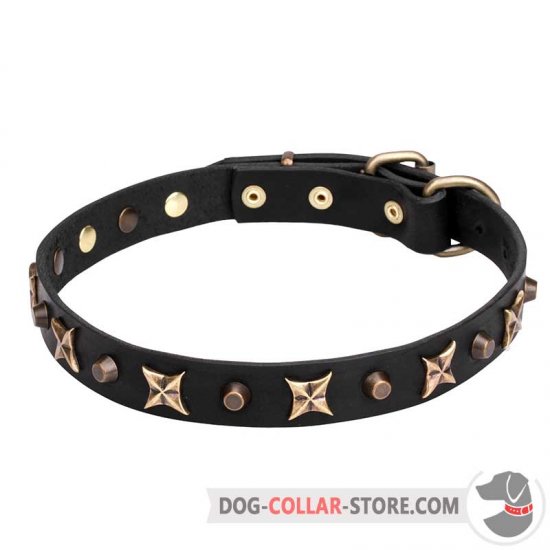 "Four Cornered Stars" Leather Dog Collar Handmade