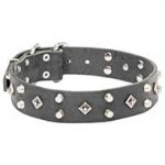 'Pyramid of Cheops' Leather Dog Collar Richly Decorated