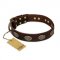 "Chocolate kiss" FDT Artisan Leather dog Collar with Old Bronze Look Oval Plates