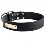Adjustable Leather Dog Collar with Steel Nickel Plated ID Tag
