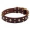 'Hard Rock' Decorative Leather Dog Collar with Brass Skulls and Spikes