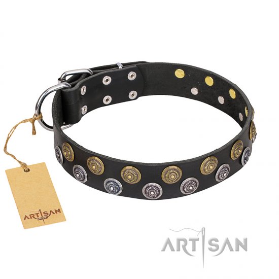 Luxury Pet Collar- Genuine Italian Leather Collar- Fancy Leather Collar,  Unique Dog Collar- Cherry Blossom