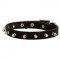Elegant Thin Leather Dog Collar Decorated with Nickel Spikes