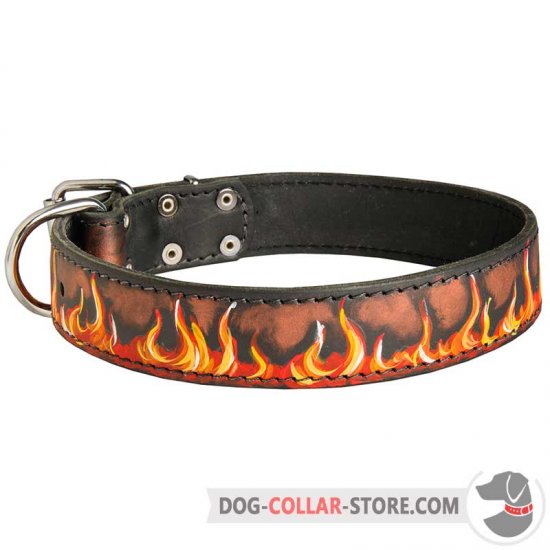 Extremely Stylish Leather Dog Collar with Hand Painted Flames - Click Image to Close