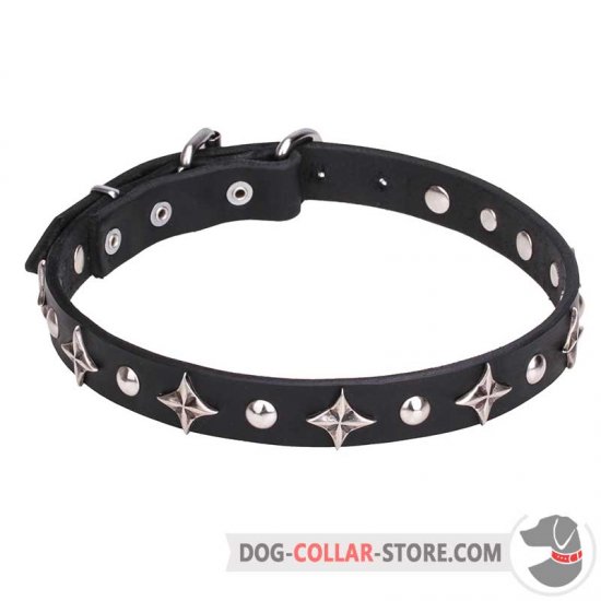 "Pleiades" 4/5 inch (25 mm) Dog Collar with Chrome Plated Fineries