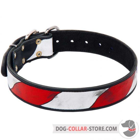 Handcrafted Leather Dog Collar Decorated With American Flag Painting