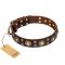 'Flower Melody' FDT Artisan Brown Leather Dog Collar with Mixed Studs for Daily Walking