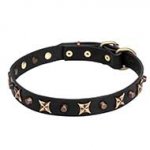 "Four Cornered Stars" Leather Dog Collar Handmade