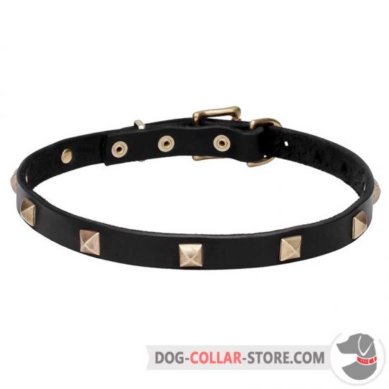 'Modern Style' Leather Dog Walking Collar with Pyramids