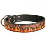 Extremely Stylish Leather Dog Collar with Hand Painted Flames