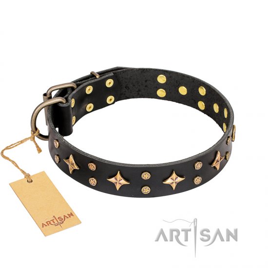 'A La Mode' FDT Artisan Exquisite Handmade Black Leather Dog Collar