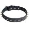 30 mm Leather Dog Collar with 1 Row of Nickel Plated Spikes
